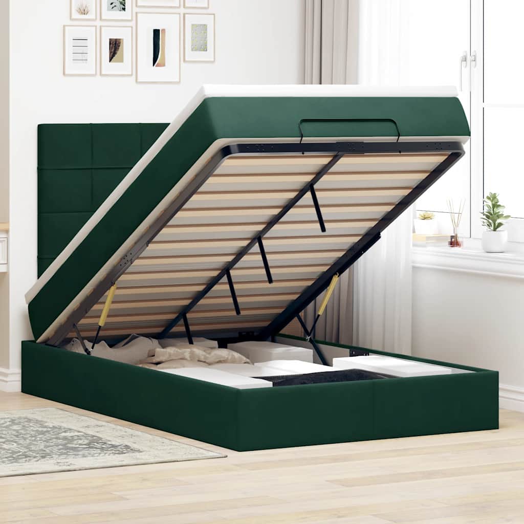 Ottoman-Bett mit Matratzen & LEDs Dunkelgrün 120x200 cm Samt
