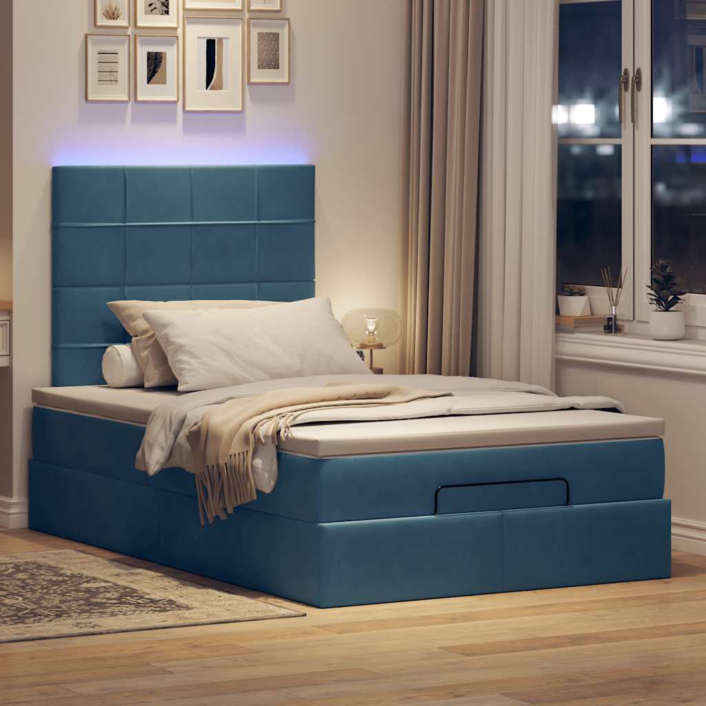 Ottoman-Bett mit Matratzen & LEDs Dunkelblau 120x200 cm Samt