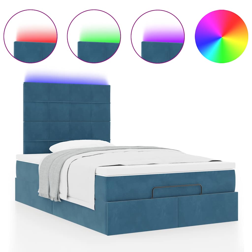 Ottoman-Bett mit Matratzen & LEDs Dunkelblau 120x200 cm Samt