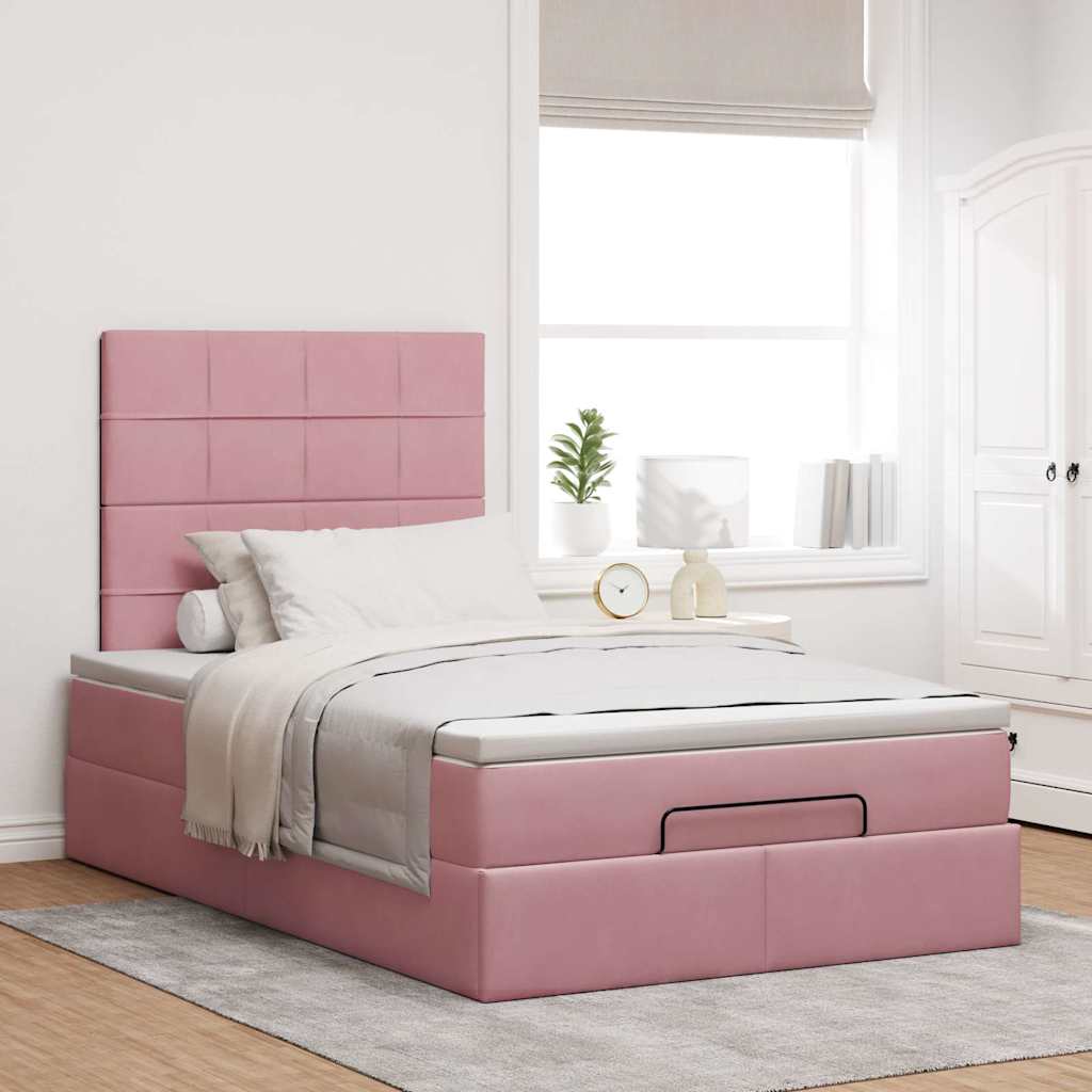 Ottoman-Bett mit Matratzen & LEDs Rosa 120x200 cm Samt