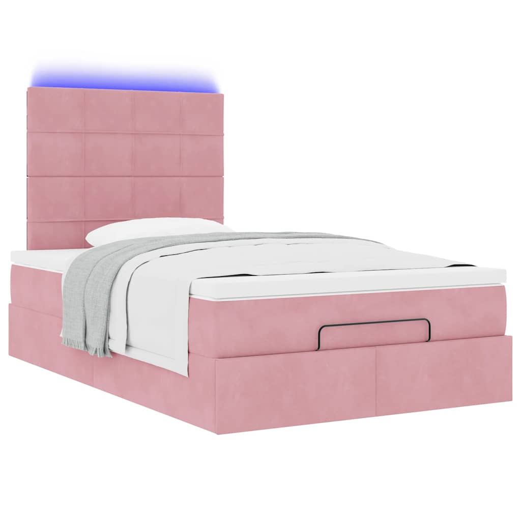 Ottoman-Bett mit Matratzen & LEDs Rosa 120x200 cm Samt