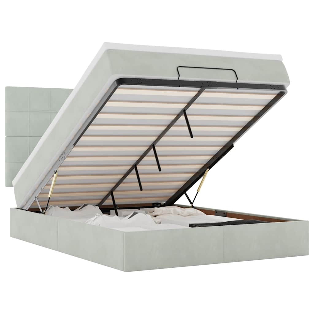 Ottoman-Bett mit Matratzen & LEDs Hellgrau 140x190 cm Samt