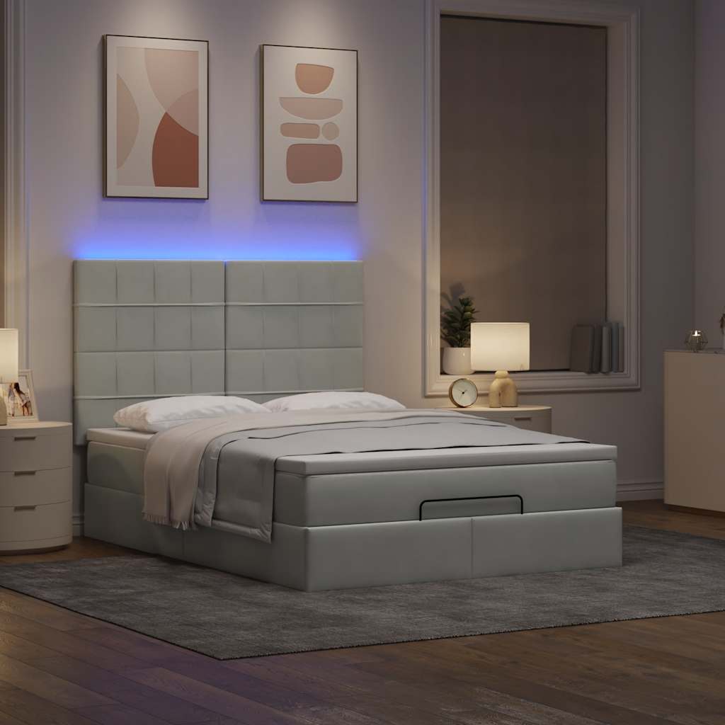 Ottoman-Bett mit Matratzen & LEDs Hellgrau 140x190 cm Samt