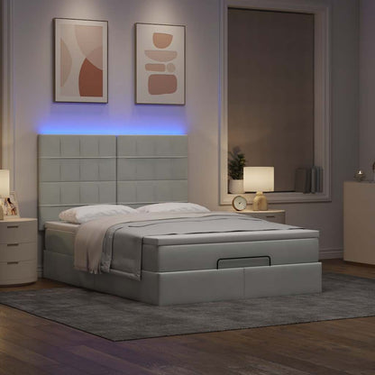 Ottoman-Bett mit Matratzen & LEDs Hellgrau 140x190 cm Samt