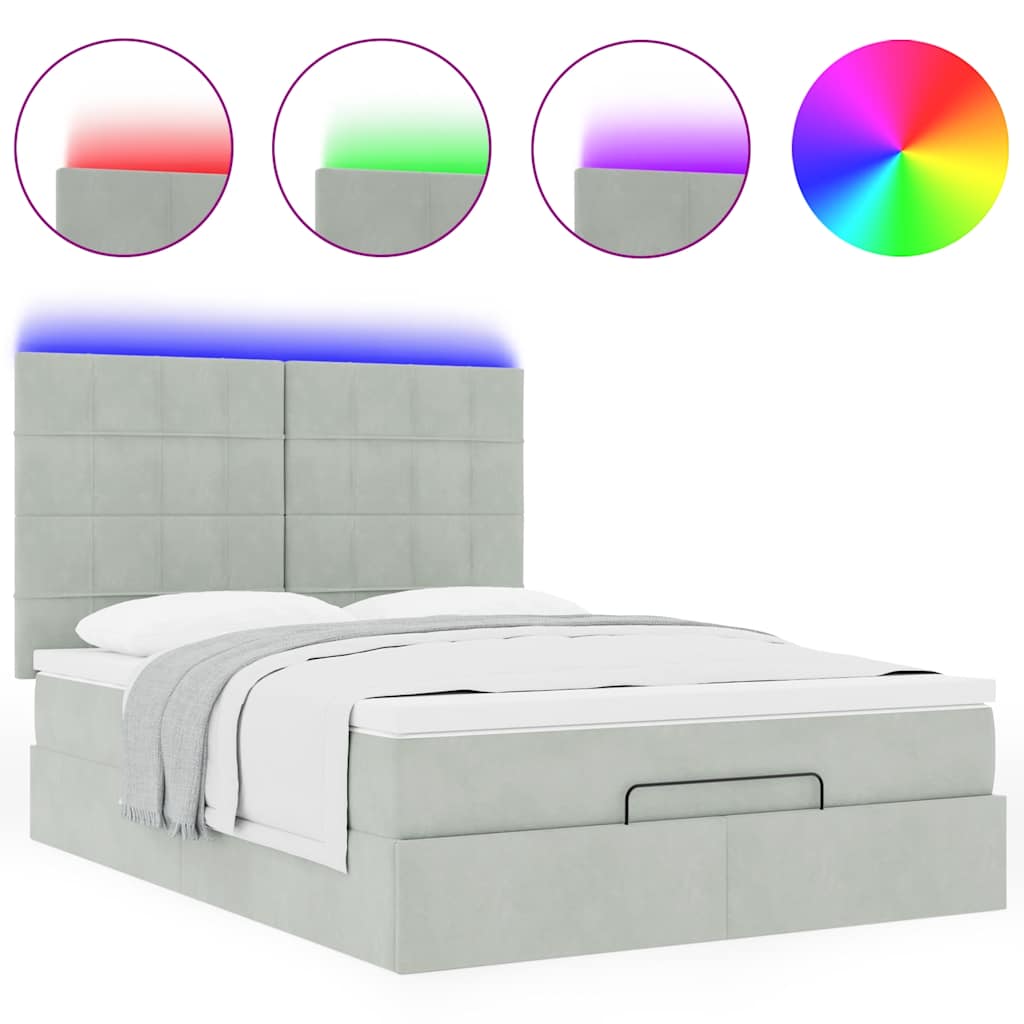 Ottoman-Bett mit Matratzen & LEDs Hellgrau 140x190 cm Samt