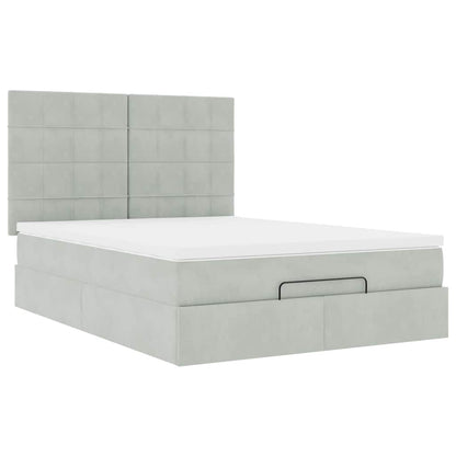 Ottoman-Bett mit Matratzen & LEDs Hellgrau 140x190 cm Samt