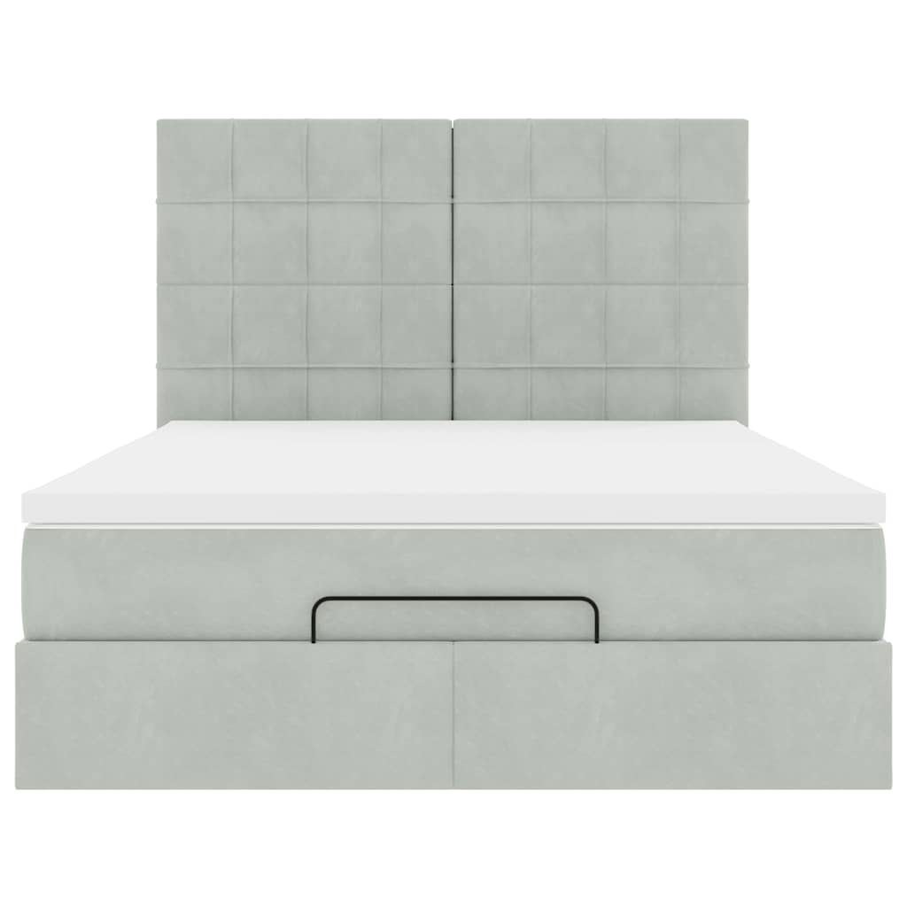 Ottoman-Bett mit Matratzen & LEDs Hellgrau 140x190 cm Samt