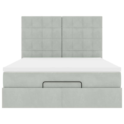 Ottoman-Bett mit Matratzen & LEDs Hellgrau 140x190 cm Samt