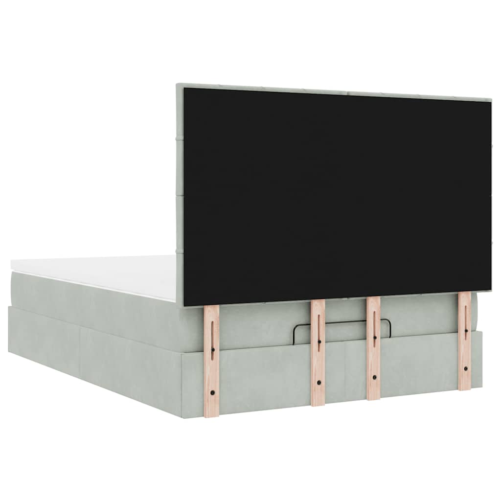 Ottoman-Bett mit Matratzen & LEDs Hellgrau 140x190 cm Samt