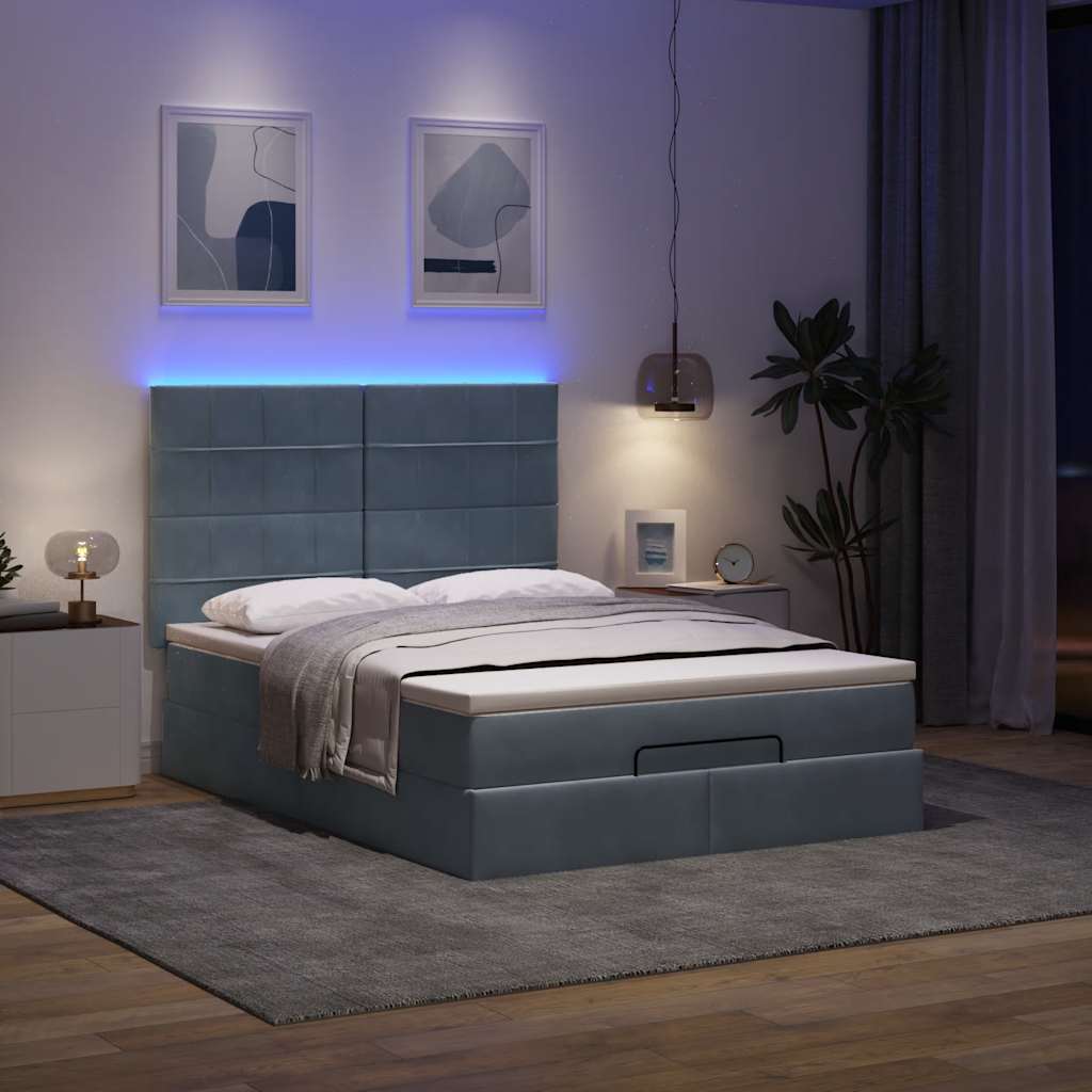 Ottoman-Bett mit Matratzen & LEDs Dunkelgrau 140x190 cm Samt