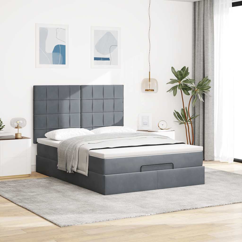Ottoman-Bett mit Matratzen & LEDs Dunkelgrau 140x190 cm Samt