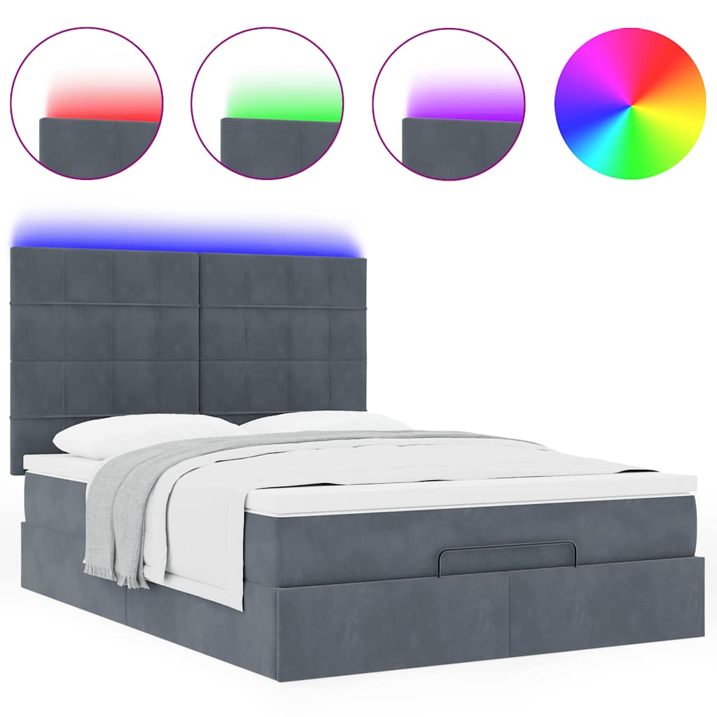 Ottoman-Bett mit Matratzen & LEDs Dunkelgrau 140x190 cm Samt