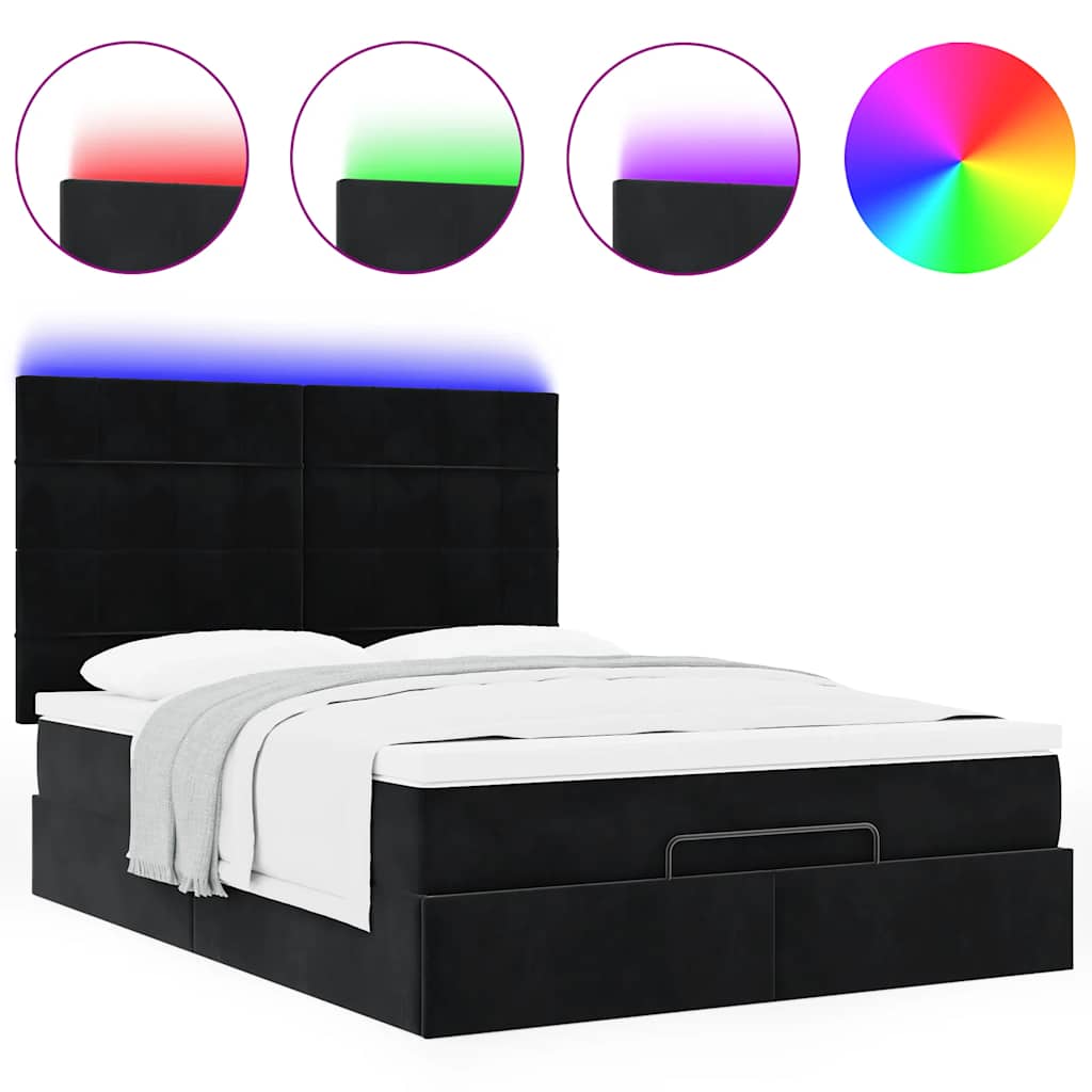 Ottoman-Bett mit Matratzen & LEDs Schwarz 140x190 cm Samt