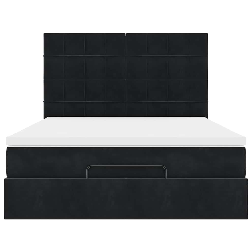 Ottoman-Bett mit Matratzen & LEDs Schwarz 140x190 cm Samt