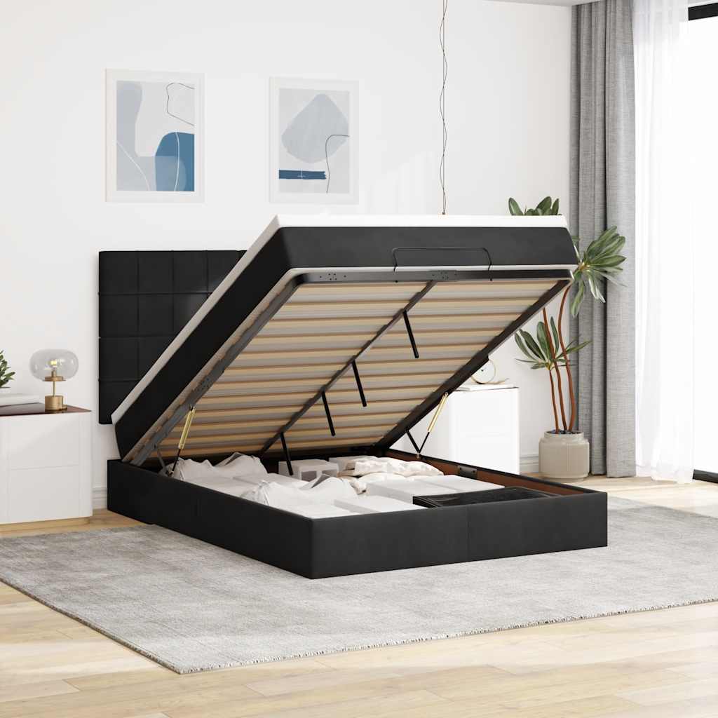 Ottoman-Bett mit Matratzen & LEDs Schwarz 140x190 cm Samt