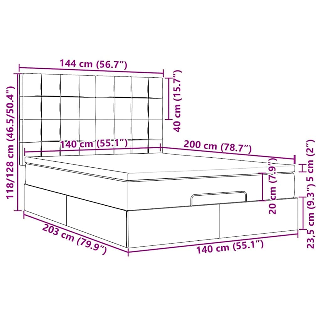 Ottoman-Bett mit Matratzen & LEDs Hellgrau 140x200 cm Samt