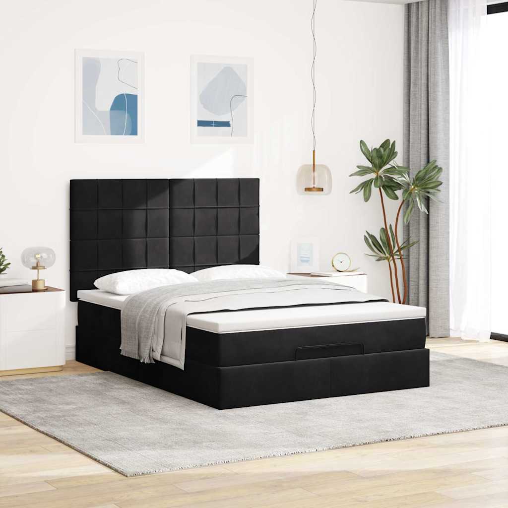 Ottoman-Bett mit Matratzen & LEDs Schwarz 140x200 cm Samt