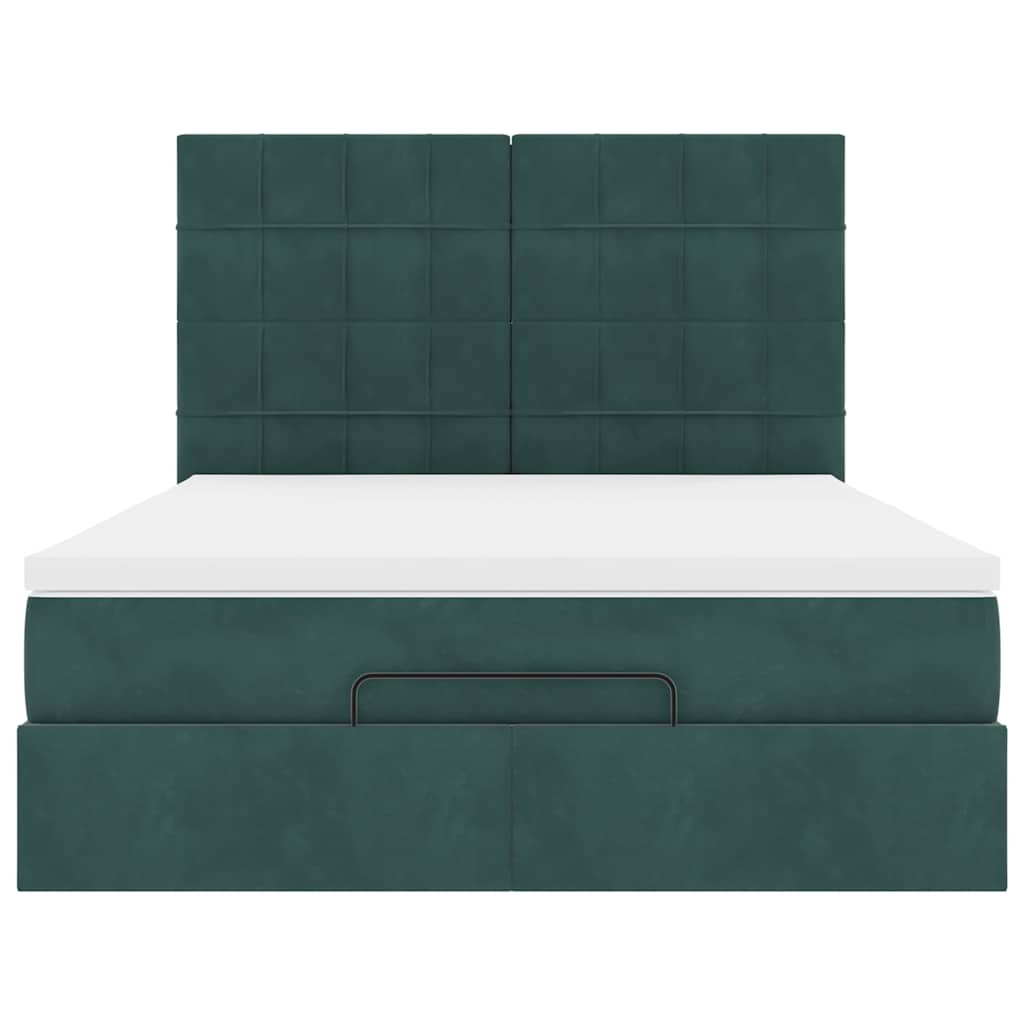 Ottoman-Bett mit Matratzen & LEDs Dunkelgrün 140x200 cm Samt