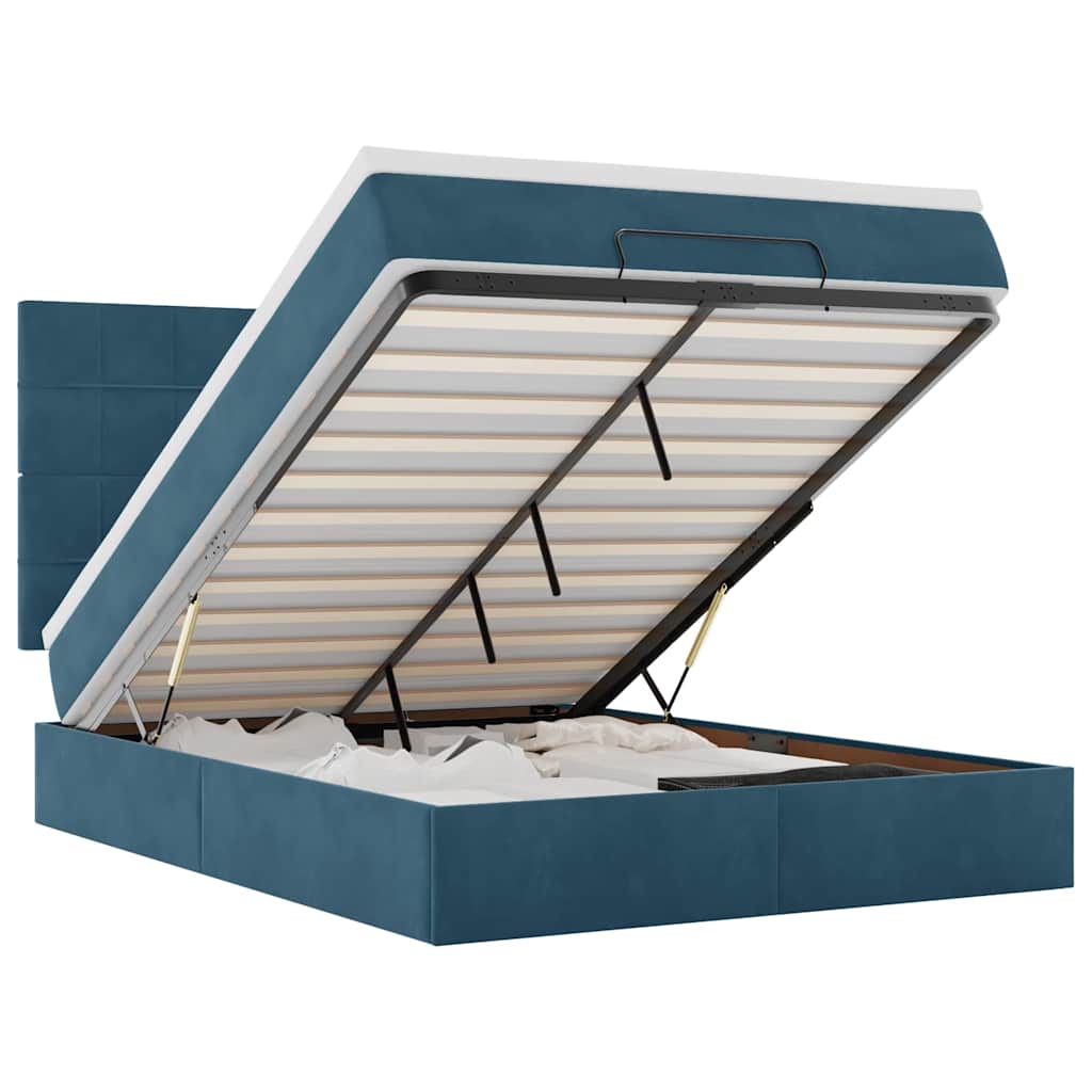 Ottoman-Bett mit Matratzen & LEDs Dunkelblau 140x200 cm Samt