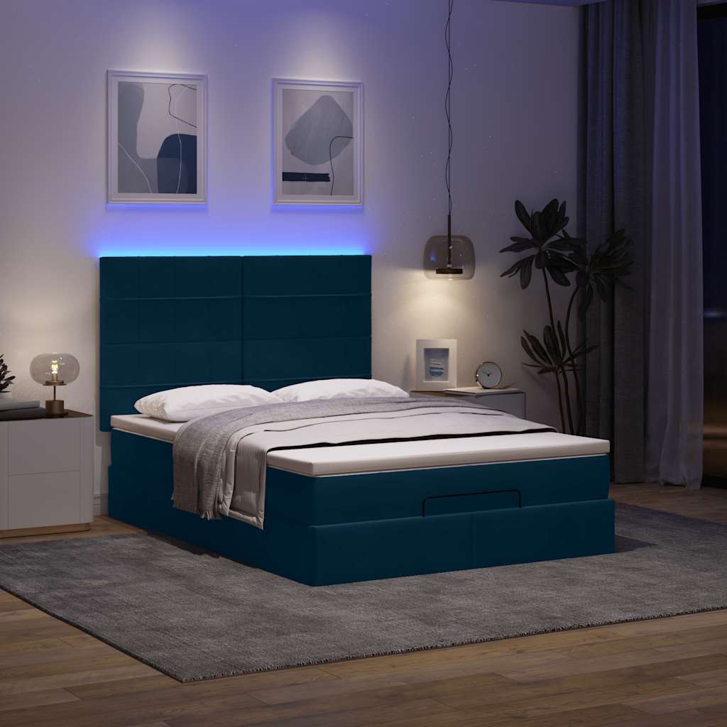 Ottoman-Bett mit Matratzen & LEDs Dunkelblau 140x200 cm Samt