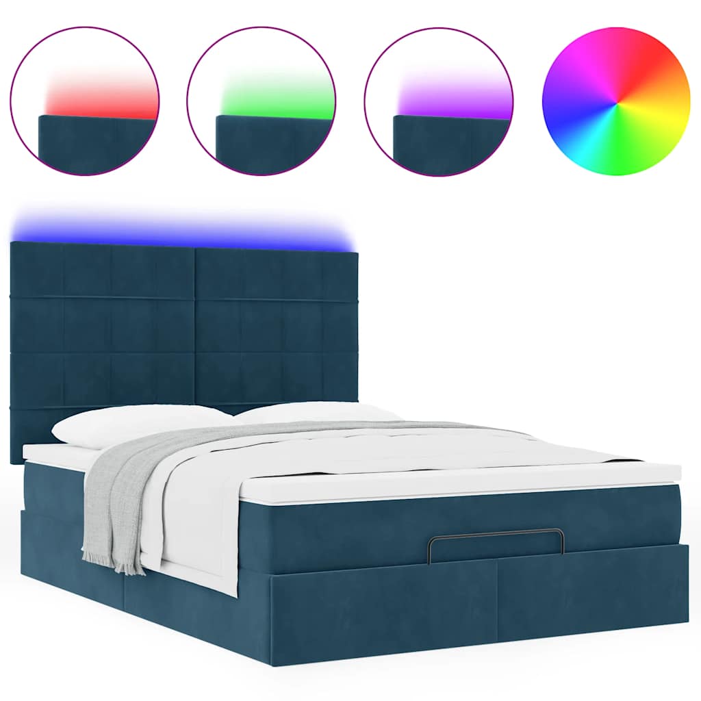 Ottoman-Bett mit Matratzen & LEDs Dunkelblau 140x200 cm Samt