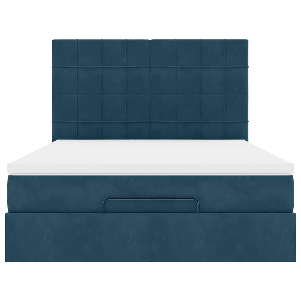 Ottoman-Bett mit Matratzen & LEDs Dunkelblau 140x200 cm Samt