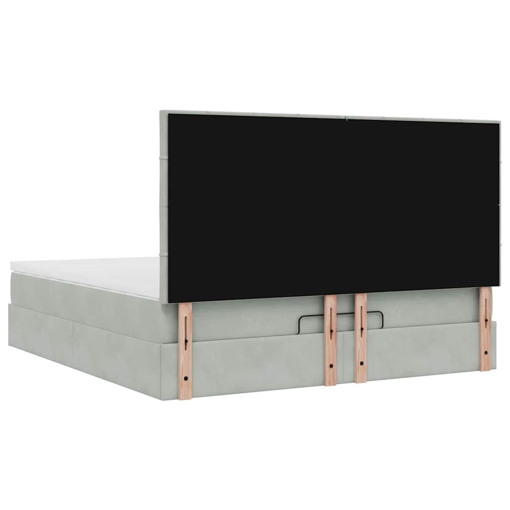 Ottoman-Bett mit Matratzen & LEDs Hellgrau 160x200 cm Samt