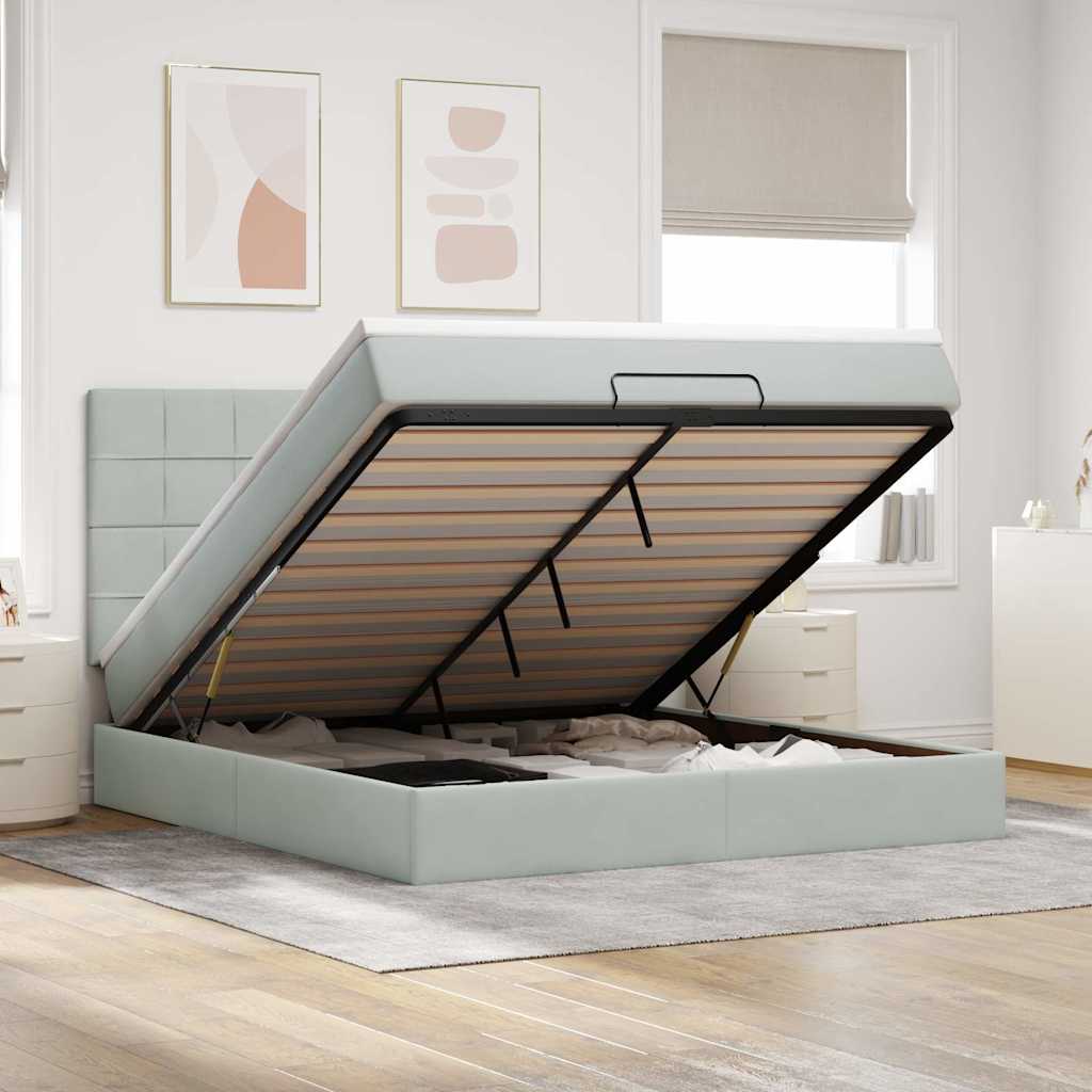 Ottoman-Bett mit Matratzen & LEDs Hellgrau 160x200 cm Samt