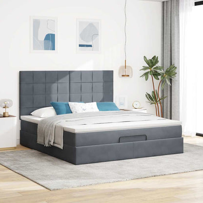 Ottoman-Bett mit Matratzen & LEDs Dunkelgrau 160x200 cm Samt