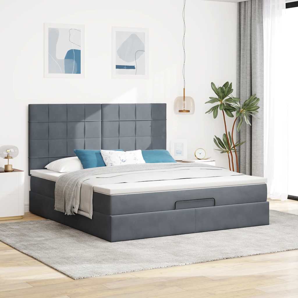 Ottoman-Bett mit Matratzen & LEDs Dunkelgrau 160x200 cm Samt