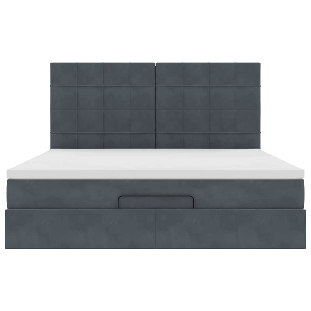 Ottoman-Bett mit Matratzen & LEDs Dunkelgrau 160x200 cm Samt