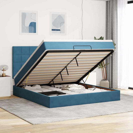 Ottoman-Bett mit Matratzen & LEDs Dunkelblau 160x200 cm Samt