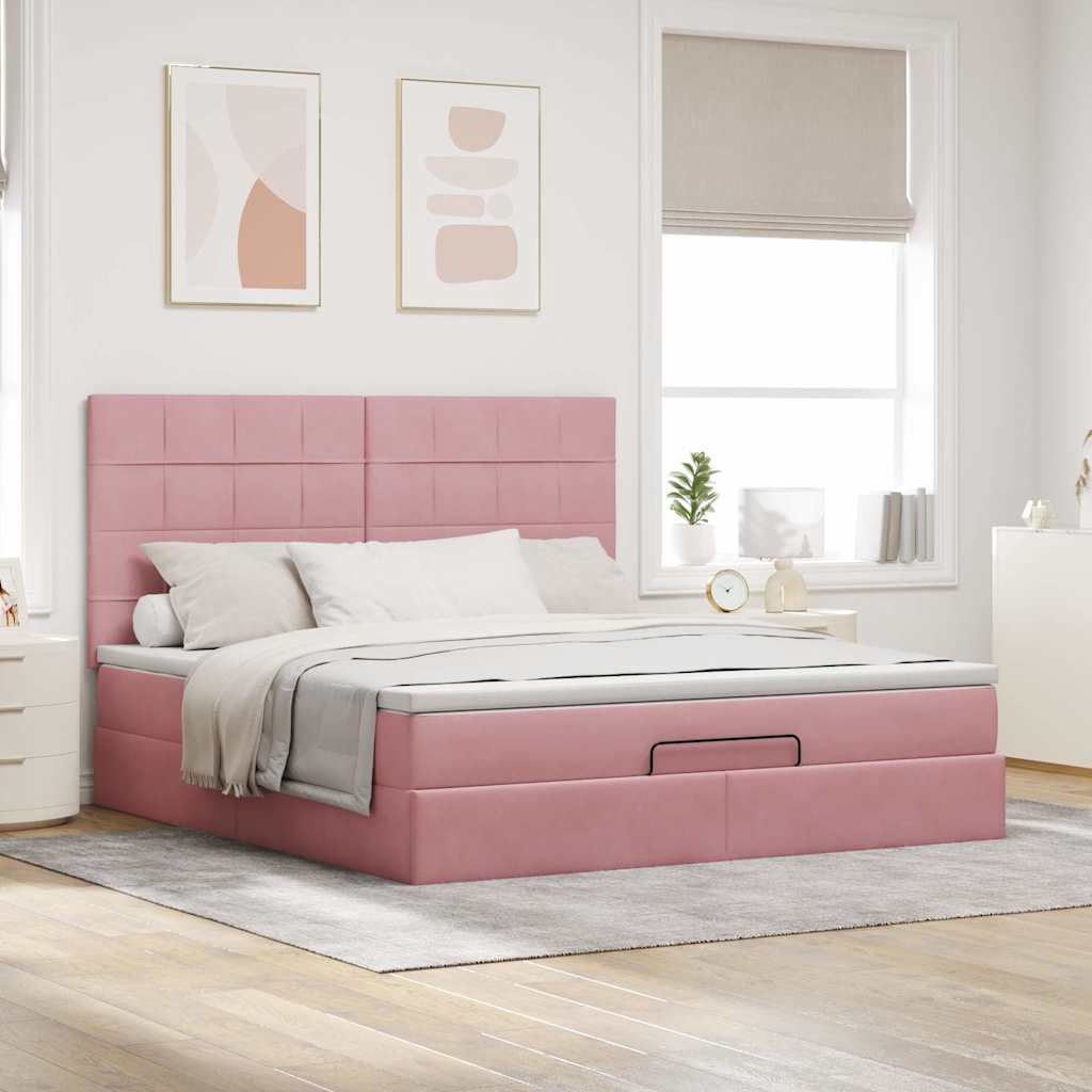 Ottoman-Bett mit Matratzen & LEDs Rosa 160x200 cm Samt