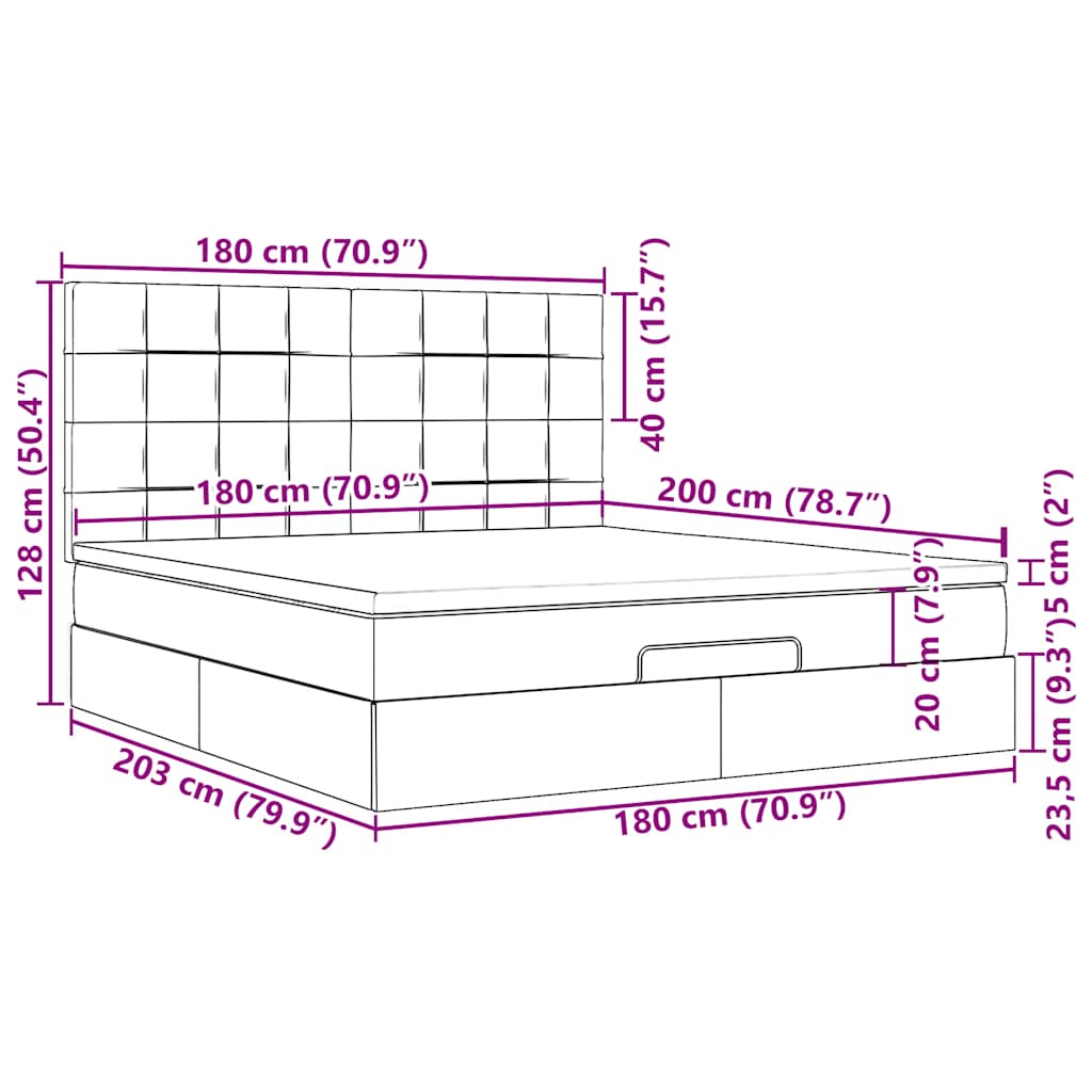 Ottoman-Bett mit Matratzen & LEDs Hellgrau 180x200 cm Samt