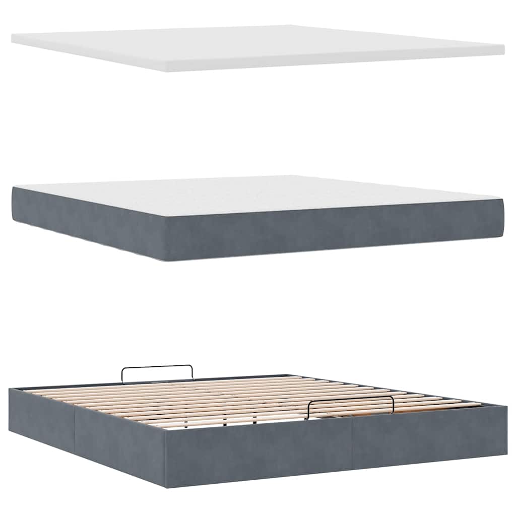 Ottoman-Bett mit Matratzen & LEDs Dunkelgrau 180x200 cm Samt