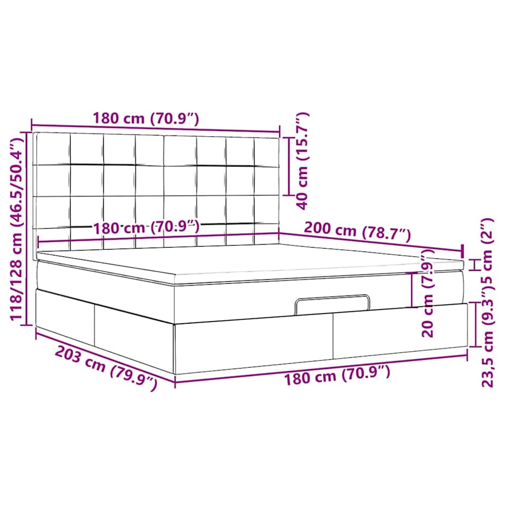 Ottoman-Bett mit Matratzen & LEDs Dunkelgrau 180x200 cm Samt