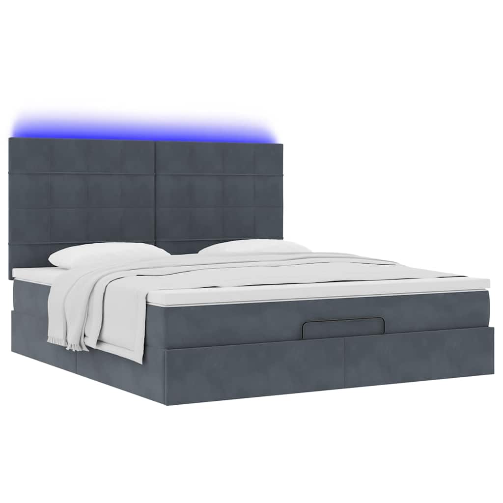 Ottoman-Bett mit Matratzen & LEDs Dunkelgrau 180x200 cm Samt