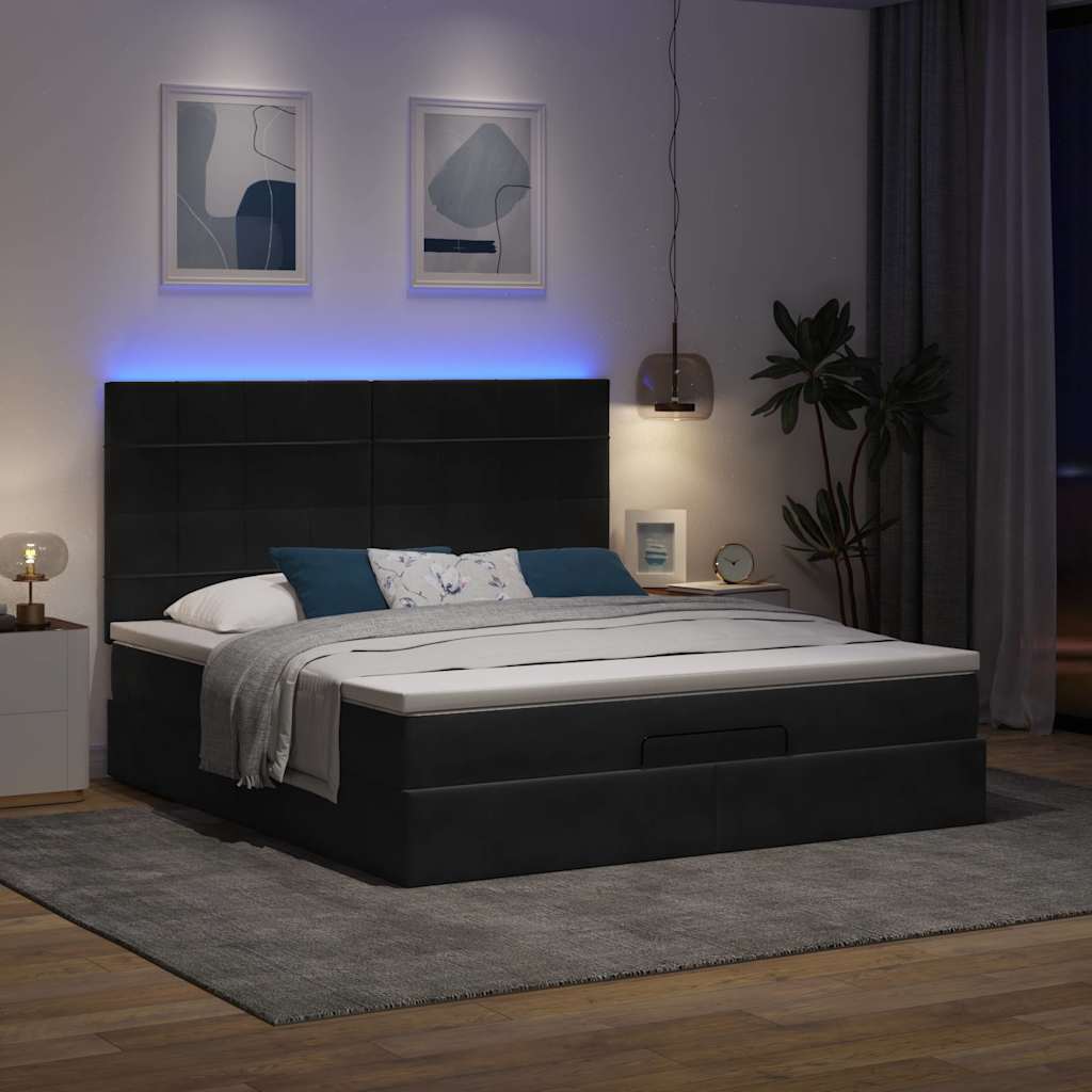 Ottoman-Bett mit Matratzen & LEDs Schwarz 180x200 cm Samt