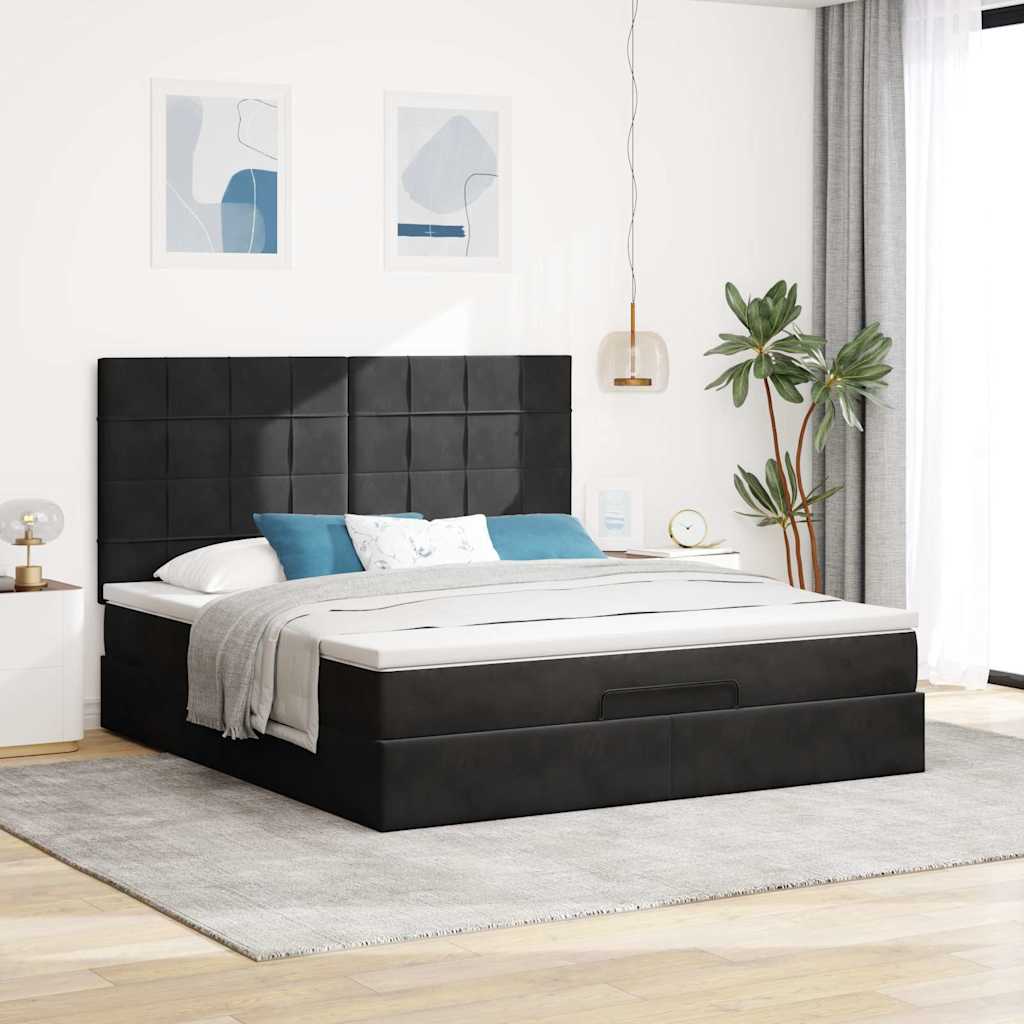 Ottoman-Bett mit Matratzen & LEDs Schwarz 180x200 cm Samt