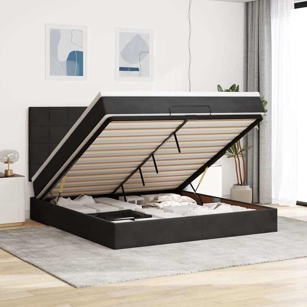 Ottoman-Bett mit Matratzen & LEDs Schwarz 180x200 cm Samt