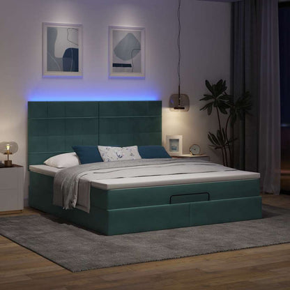 Ottoman-Bett mit Matratzen & LEDs Dunkelgrün 180x200 cm Samt