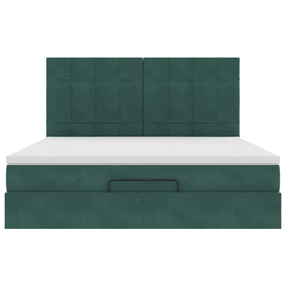 Ottoman-Bett mit Matratzen & LEDs Dunkelgrün 180x200 cm Samt
