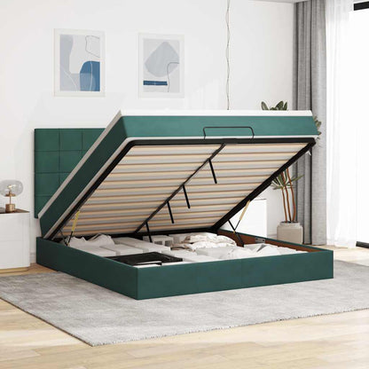 Ottoman-Bett mit Matratzen & LEDs Dunkelgrün 180x200 cm Samt
