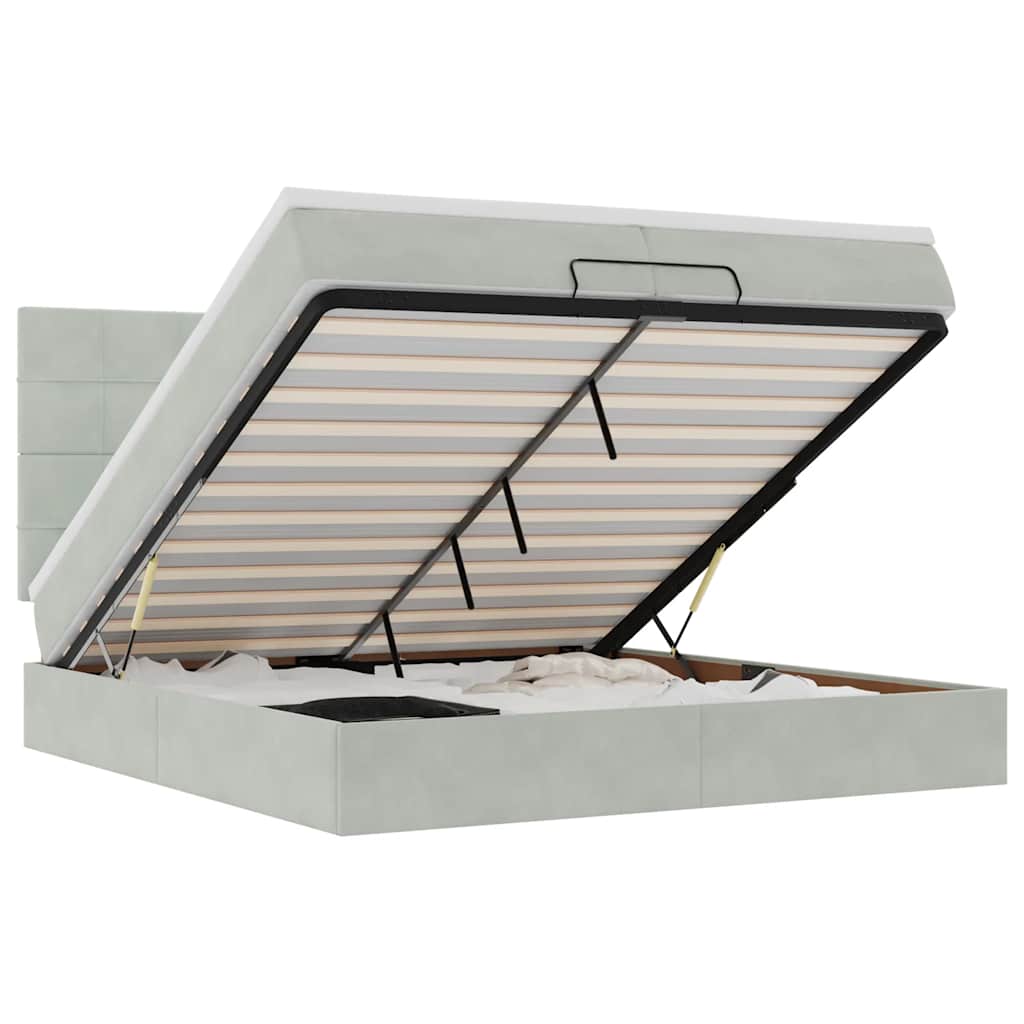 Ottoman-Bett mit Matratzen & LEDs Hellgrau 200x200 cm Samt