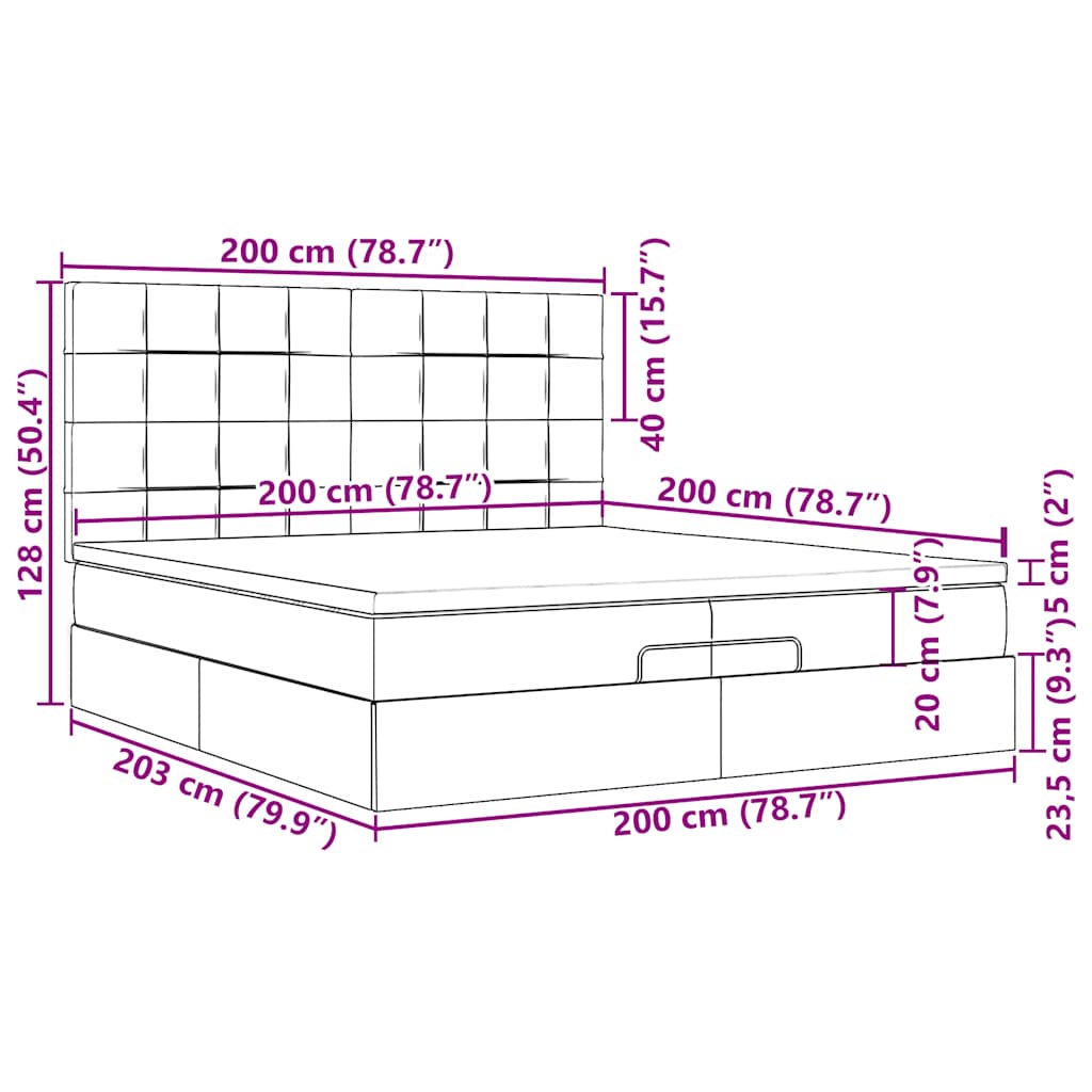 Ottoman-Bett mit Matratzen & LEDs Hellgrau 200x200 cm Samt