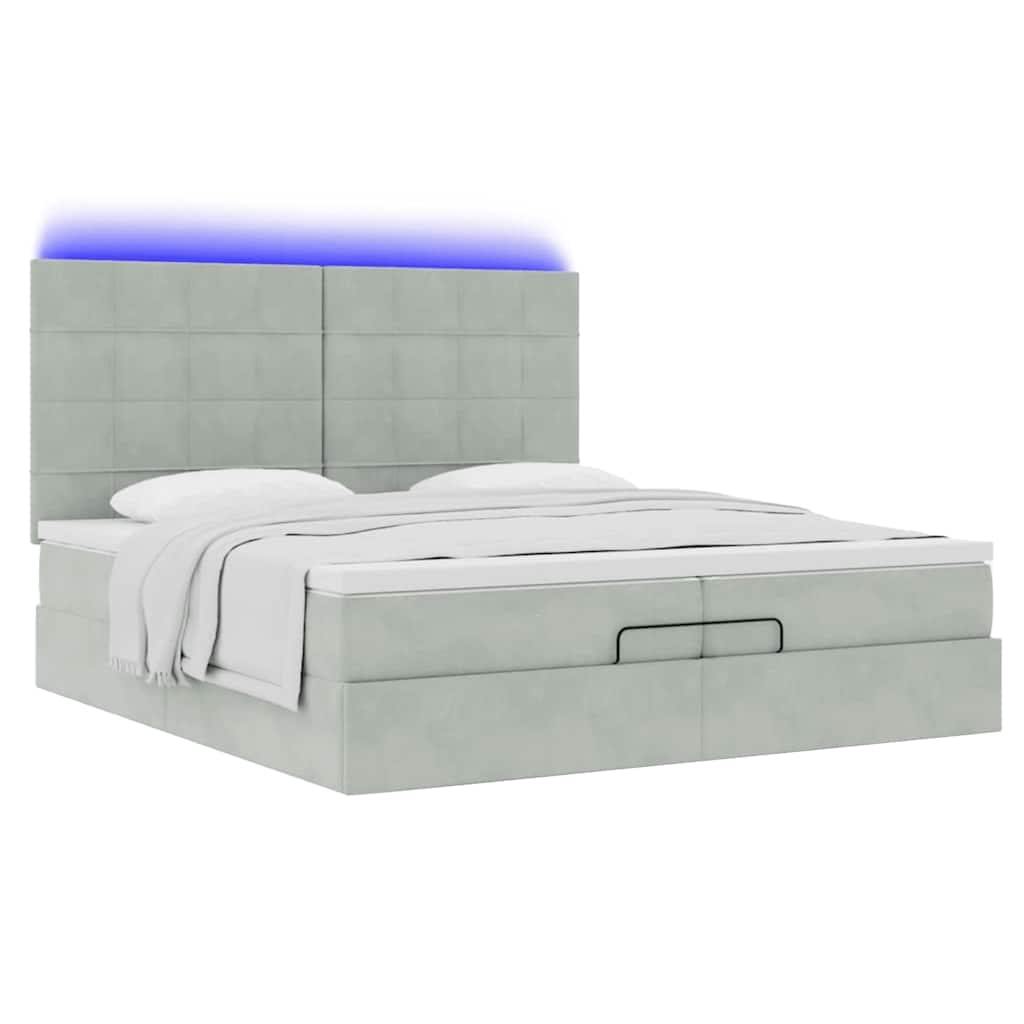 Ottoman-Bett mit Matratzen & LEDs Hellgrau 200x200 cm Samt