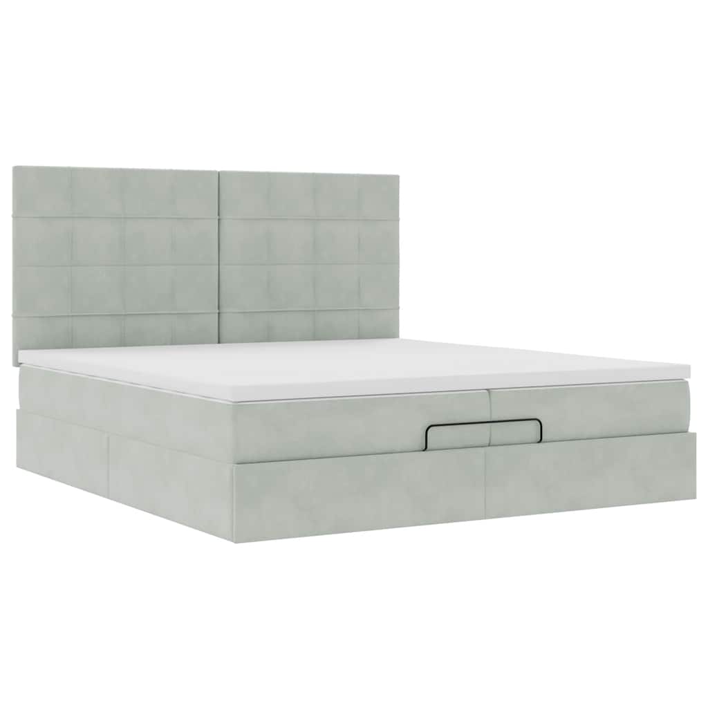 Ottoman-Bett mit Matratzen & LEDs Hellgrau 200x200 cm Samt
