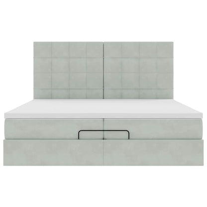 Ottoman-Bett mit Matratzen & LEDs Hellgrau 200x200 cm Samt