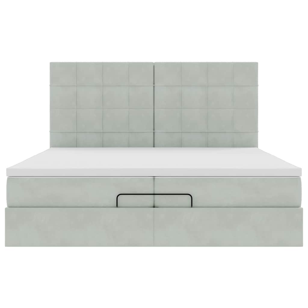 Ottoman-Bett mit Matratzen & LEDs Hellgrau 200x200 cm Samt