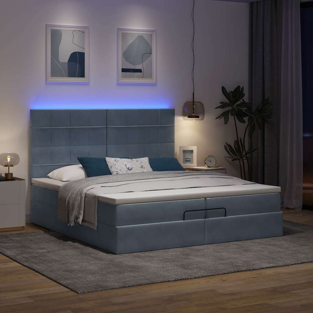 Ottoman-Bett mit Matratzen & LEDs Dunkelgrau 200x200 cm Samt